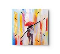 Reloj de Pared 40x40cm Reloj de Vidrio amantes paraguas Silencioso Decorativo