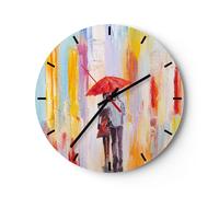 Reloj de Pared 40x40cm Reloj de Vidrio amantes paraguas Silencioso Decorativo
