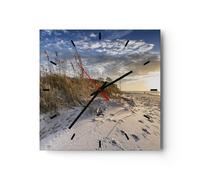 Reloj de Pared 40x40cm Reloj de Vidrio arena hierba mar Silencioso Decorativo