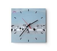 Reloj de Pared 40x40cm Reloj de Vidrio Aves Grullas Naturaleza Silencioso