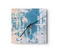 Reloj de Pared 40x40cm Reloj de Vidrio Azul Pinturas Fondo Silencioso Decorativo