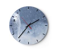 Reloj de Pared 40x40cm Reloj de Vidrio Blanco lobo nieve Silencioso Decorativo