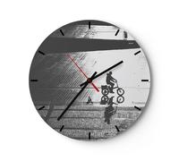 Reloj de Pared 40x40cm Reloj de Vidrio Blanco Y Negro Ciclista Soledad