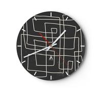 Reloj de Pared 40x40cm Reloj de Vidrio Blanco Y Negro Laberinto Línea Silencioso