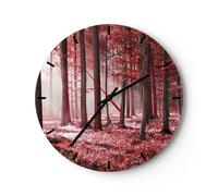Reloj de Pared 40x40cm Reloj de Vidrio bosque rojo árboles Silencioso Decorativo