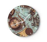 Reloj de Pared 40x40cm Reloj de Vidrio Brújula Vintage Mapa Silencioso