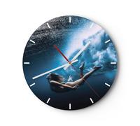 Reloj de Pared 40x40cm Reloj de Vidrio Buceo Mujer Olas Silencioso Decorativo