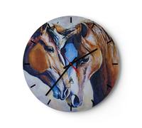 Reloj de Pared 40x40cm Reloj de Vidrio caballo animal bond Silencioso Decorativo