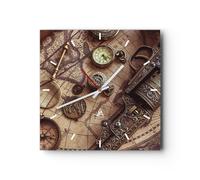 Reloj de Pared 40x40cm Reloj de Vidrio Cartografía Vintage Brújula Silencioso