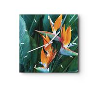 Reloj de Pared 40x40cm Reloj de Vidrio celestial pájaro flor Silencioso