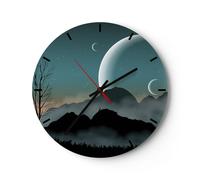 Reloj de Pared 40x40cm Reloj de Vidrio Cielo Noche Ilustración Silencioso