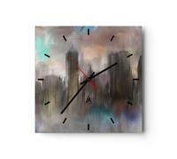 Reloj de Pared 40x40cm Reloj de Vidrio ciudad abstracción Silencioso Decorativo