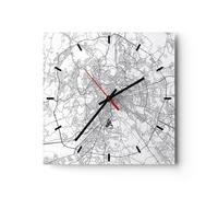 Reloj de Pared 40x40cm Reloj de Vidrio Ciudad Mapa Roma Silencioso Decorativo