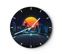 Reloj de Pared 40x40cm Reloj de Vidrio ciudad moderna Silencioso Decorativo