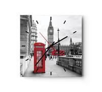 Reloj de Pared 40x40cm Reloj de Vidrio Cobertizo Teléfono Londres Silencioso
