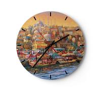 Reloj de Pared 40x40cm Reloj de Vidrio Colores Ciudad Turquía Silencioso