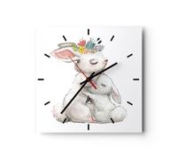 Reloj de Pared 40x40cm Reloj de Vidrio Conejo Liebre Infantil Silencioso