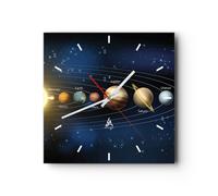 Reloj de Pared 40x40cm Reloj de Vidrio cosmos planeta Silencioso Decorativo