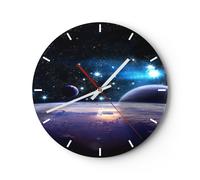 Reloj de Pared 40x40cm Reloj de Vidrio cosmos planeta Silencioso Decorativo