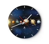 Reloj de Pared 40x40cm Reloj de Vidrio cosmos planeta Silencioso Decorativo