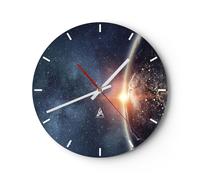 Reloj de Pared 40x40cm Reloj de Vidrio cosmos tierra sol Silencioso Decorativo