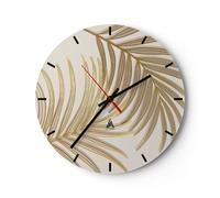 Reloj de Pared 40x40cm Reloj de Vidrio Dorado Hojas Palmeras Silencioso