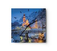 Reloj de Pared 40x40cm Reloj de Vidrio Festivo Iglesia Nieve Silencioso