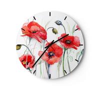 Reloj de Pared 40x40cm Reloj de Vidrio flor amapola prado Silencioso Decorativo