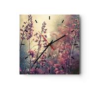 Reloj de Pared 40x40cm Reloj de Vidrio Flores Lluvia Luz Silencioso Decorativo