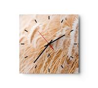Reloj de Pared 40x40cm Reloj de Vidrio Hierba Boho Luz Silencioso Decorativo