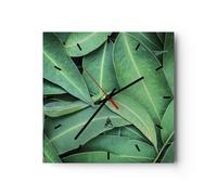 Reloj de Pared 40x40cm Reloj de Vidrio Hojas Eucalipto Naturaleza Silencioso