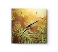 Reloj de Pared 40x40cm Reloj de Vidrio Hojas Monstera Luz Silencioso Decorativo