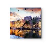 Reloj de Pared 40x40cm Reloj de Vidrio Holanda canal Silencioso Decorativo