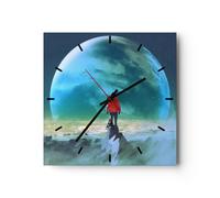 Reloj de Pared 40x40cm Reloj de Vidrio hombre planeta Silencioso Decorativo