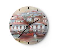 Reloj de Pared 40x40cm Reloj de Vidrio Imagen Velero Puerto Silencioso
