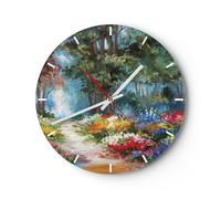 Reloj de Pared 40x40cm Reloj de Vidrio Impresionismo Naturaleza Bosque