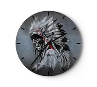 Reloj de Pared 40x40cm Reloj de Vidrio Indio Penacho Hombre Silencioso