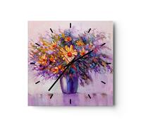 Reloj de Pared 40x40cm Reloj de Vidrio jarrón flores Silencioso Decorativo