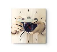 Reloj de Pared 40x40cm Reloj de Vidrio La Cámara Retro Fotografía Silencioso