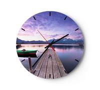 Reloj de Pared 40x40cm Reloj de Vidrio lago montañas agua Silencioso Decorativo