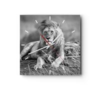 Reloj de Pared 40x40cm Reloj de Vidrio león animal naturaleza Silencioso