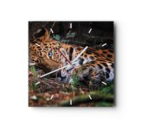 Reloj de Pared 40x40cm Reloj de Vidrio Leopardo Retrato Jaguar Silencioso