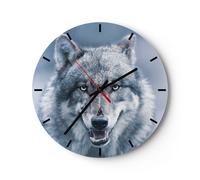 Reloj de Pared 40x40cm Reloj de Vidrio lobo depredador salvajismo Silencioso