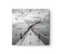 Reloj de Pared 40x40cm Reloj de Vidrio Madera Puente Mar Silencioso Decorativo