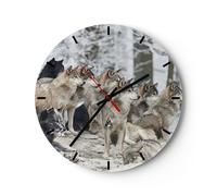 Reloj de Pared 40x40cm Reloj de Vidrio Manada Lobos Invierno Silencioso