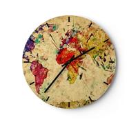 Reloj de Pared 40x40cm Reloj de Vidrio mapa mundo moderno Silencioso Decorativo