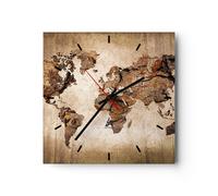 Reloj de Pared 40x40cm Reloj de Vidrio mapa mundo moderno Silencioso Decorativo