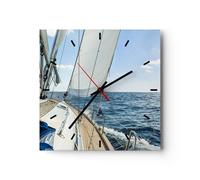 Reloj de Pared 40x40cm Reloj de Vidrio mar crucero vela Silencioso Decorativo