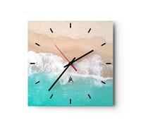 Reloj de Pared 40x40cm Reloj de Vidrio mar ola arena Silencioso Decorativo