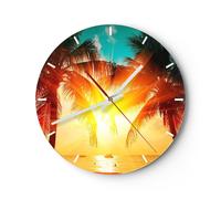 Reloj de Pared 40x40cm Reloj de Vidrio mar palmera agua Silencioso Decorativo